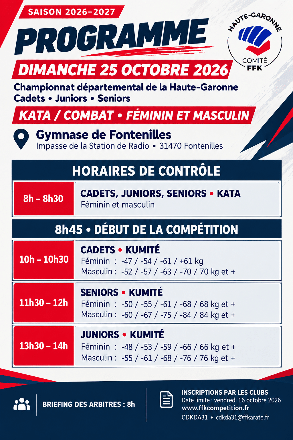 Programme du dimanche • Karaté départemental